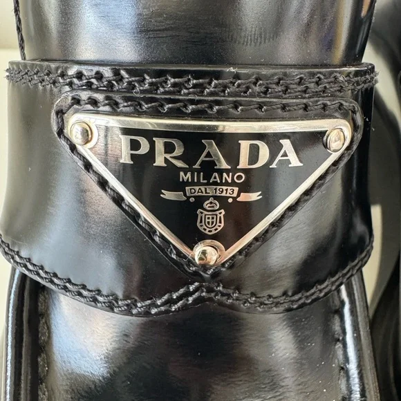 Prada Women's Chocolate Brushed Leather Heeled loafers size 36.5 - Picture 9 of 16